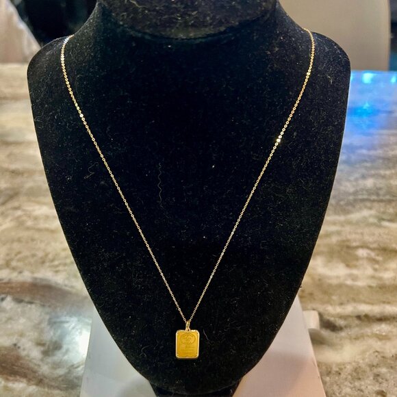 Italian 24kt Yellow Gold Fleur-De-Lis Two-Gram Ingot Pendant Necklace 20" - Picture 2 of 6